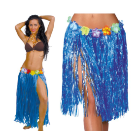 Falda Hawaiana Flores 75 Cms Azul