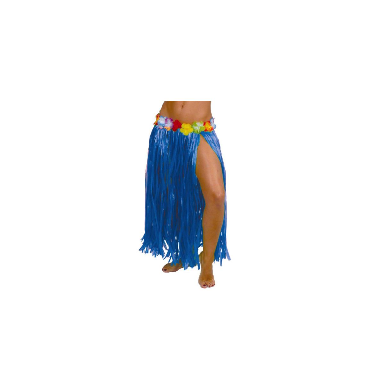Falda Hawaiana Flores 75 Cms Azul