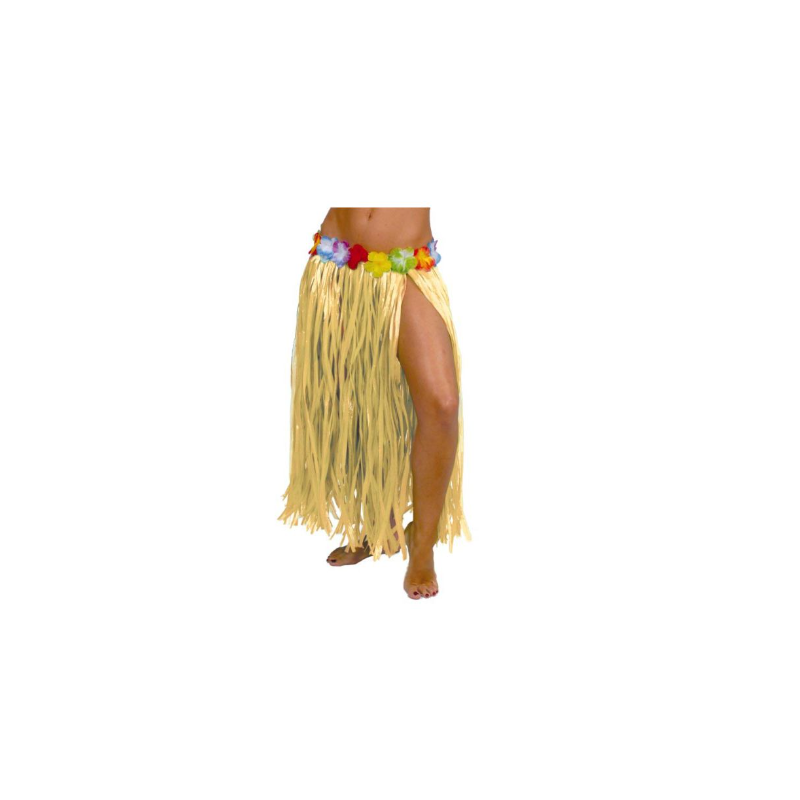 Falda Hawaiana Flores 75 Cms Paja