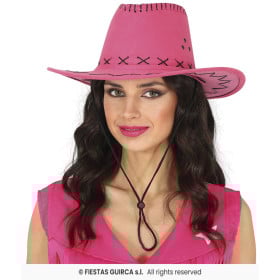 Sombrero Vaquero Fucsia Adulto Imitación Piel