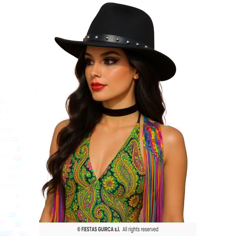 Sombrero Fieltro Negro Remaches Adulto