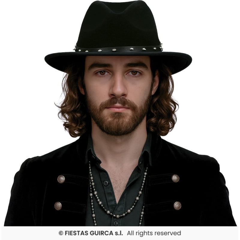 Sombrero Fieltro Negro Remaches Adulto