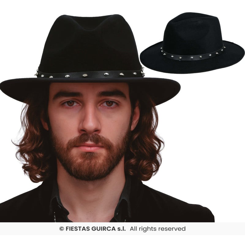 Sombrero Fieltro Negro Remaches Adulto