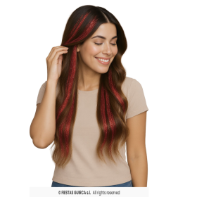 Mechones Brillantes De Pelo Sintético Rojo De Fiestas Guirca 2