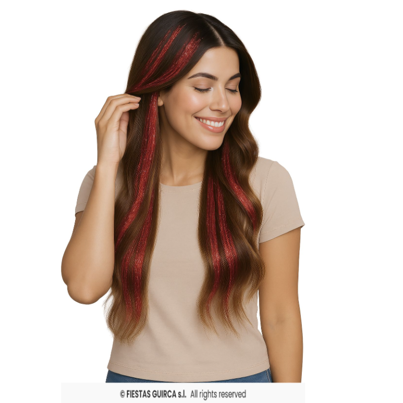 Mechones Brillantes De Pelo Sintético Rojos