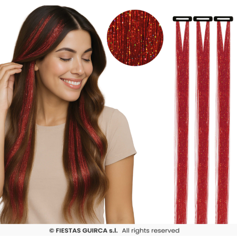 Mechones Brillantes De Pelo Sintético Rojo De Fiestas Guirca