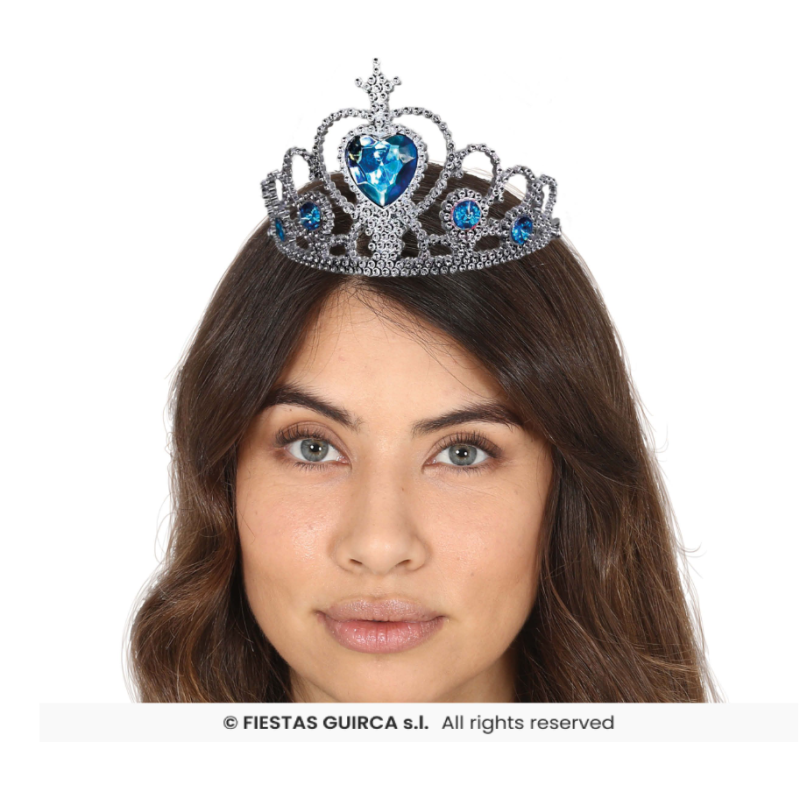 Diadema Princesa Piedras Azules Adulto De Fiestas Guirca