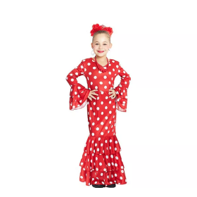 Vestido Sevillana Rojo Lunar Blanco 3-4 Años