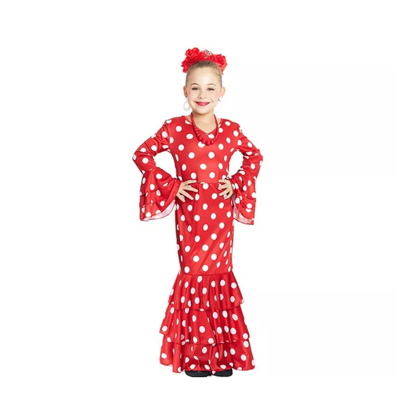 Vestido Sevillana Rojo Lunar Blanco 3-4 Años
