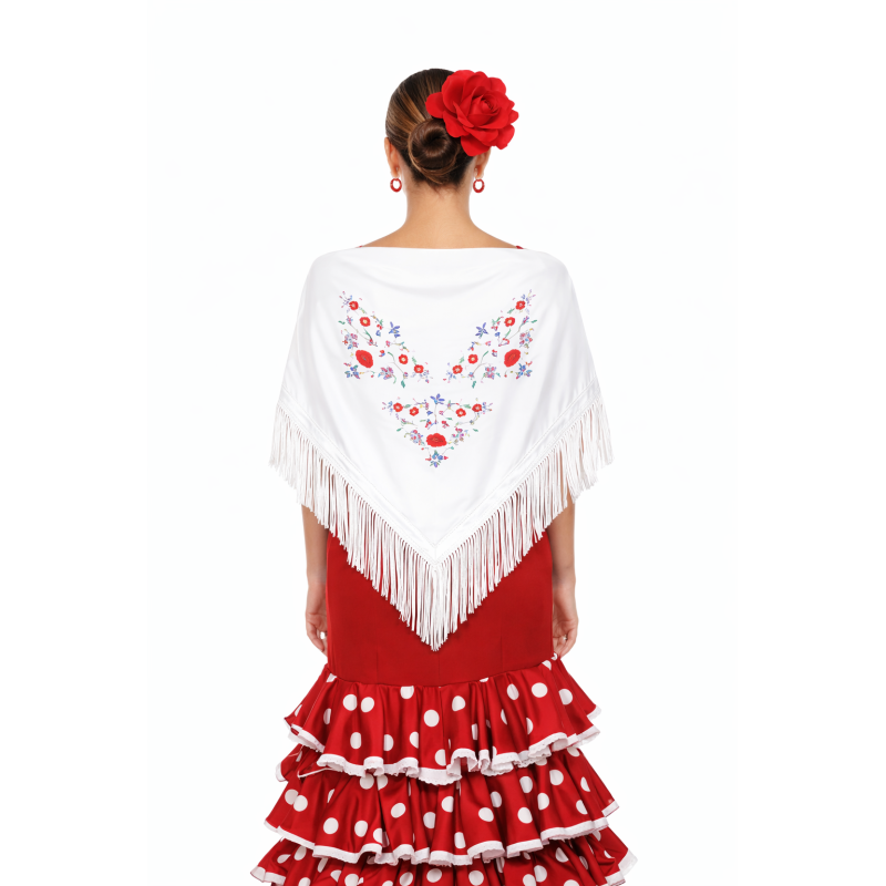 Mantón Bordado Grande Blanco De Partilandia