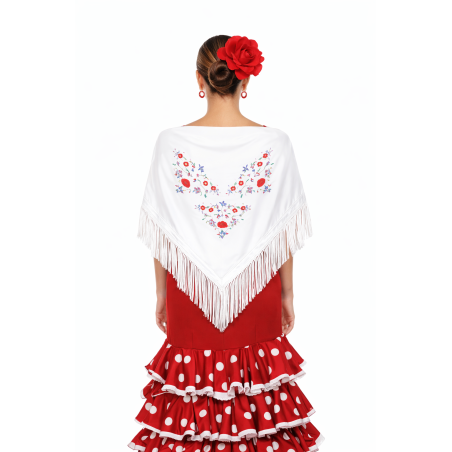 Mantón Bordado Grande Blanco De Partilandia