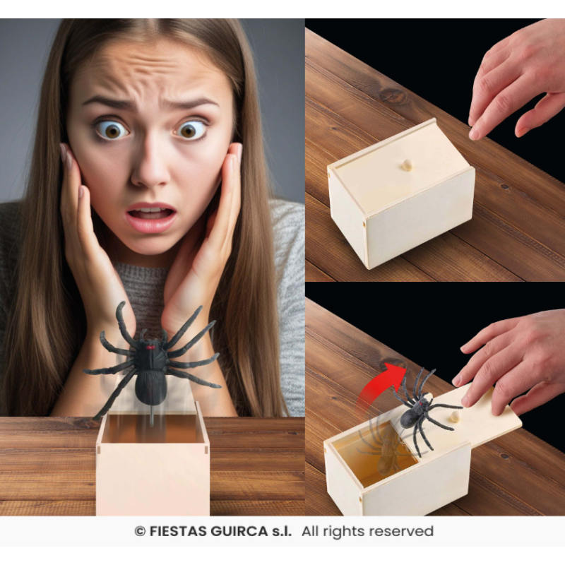 Caja De Madera Con Araña De Broma De Fiestas Guirca