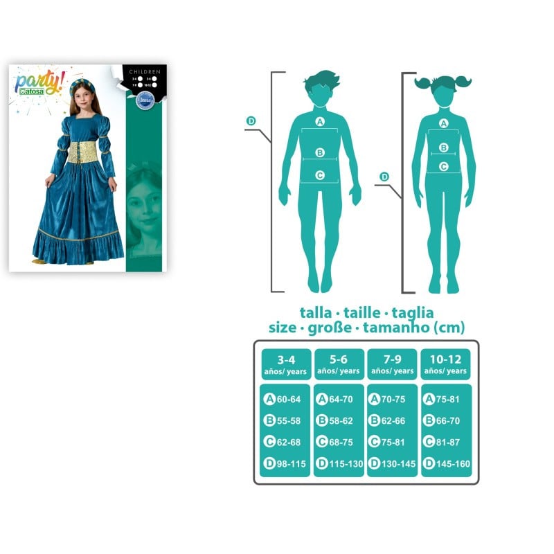 Disfraz Reina Medieval Azul 10-12 Años
