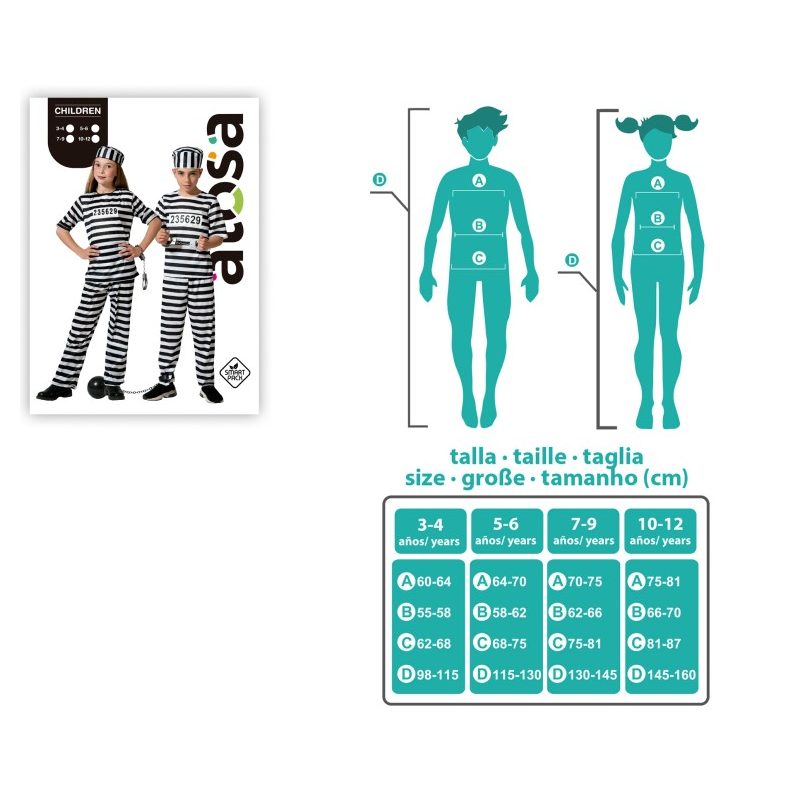 Disfraz Preso Infantil Talla 10-12 Años