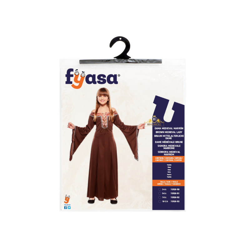 Disfraz Dama Medieval Marron 5-6 Años