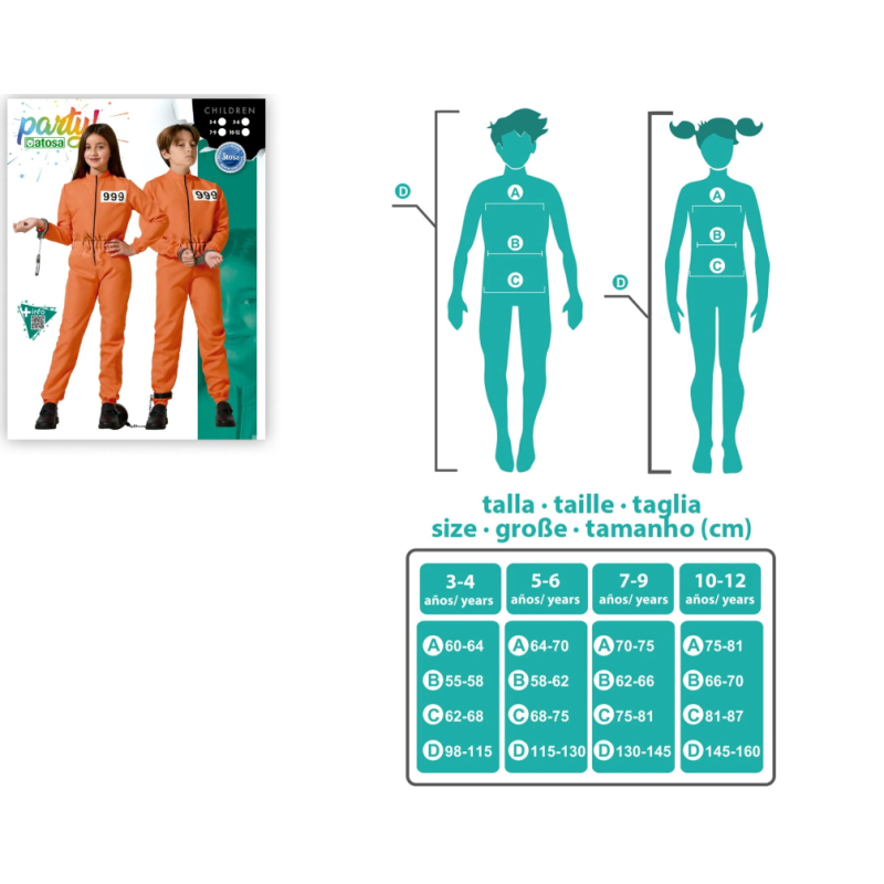 Disfraz Recluso Naranja Talla 3-4 Años