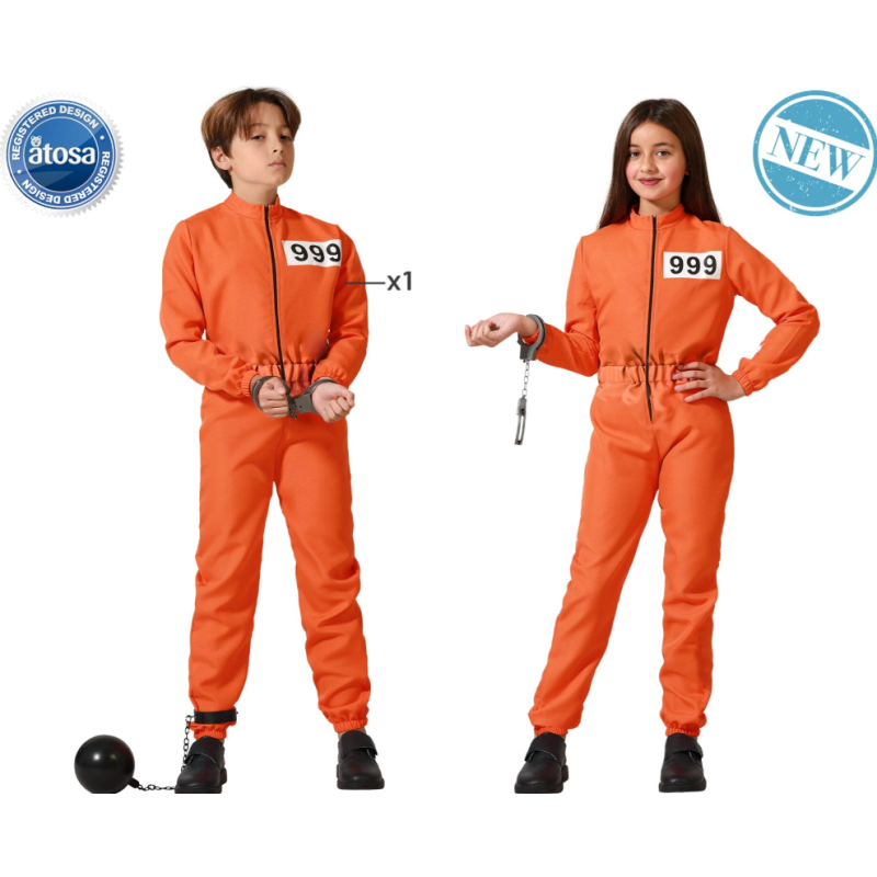 Disfraz Recluso Naranja Talla 7-9 Años