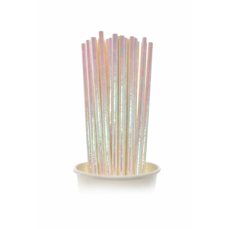 Pajitas Holográficas Rosa 12 Unidades