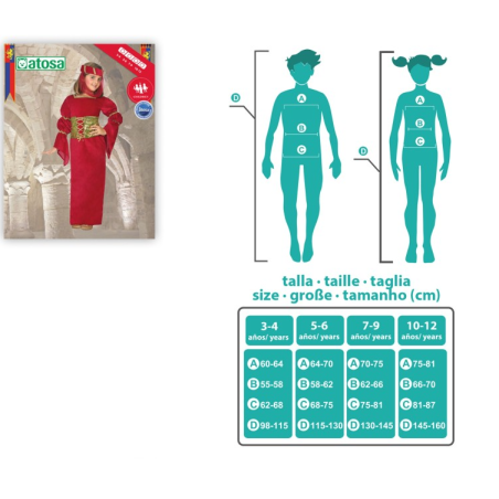 Disfraz Dama Medieval Del Reino Talla 5-6 Años