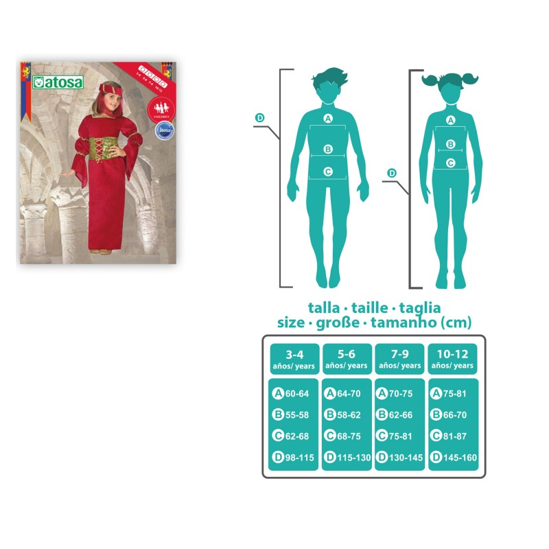 Disfraz Dama Medieval Del Reino Talla 3-4 Años
