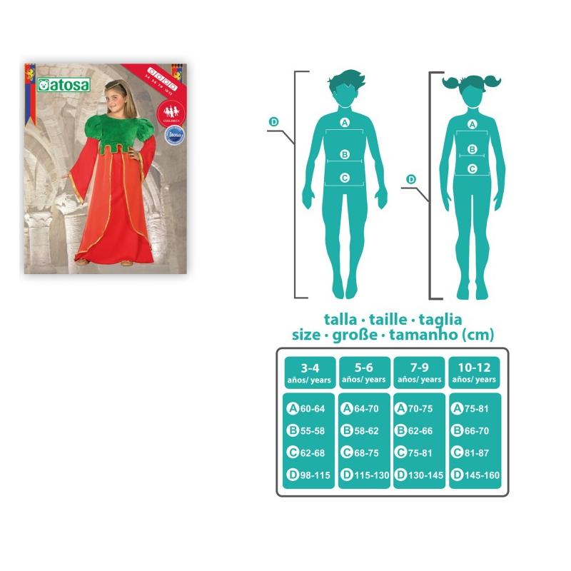 Disfraz Dama Medieval Del Castillo Encantado Talla 5-6 Años