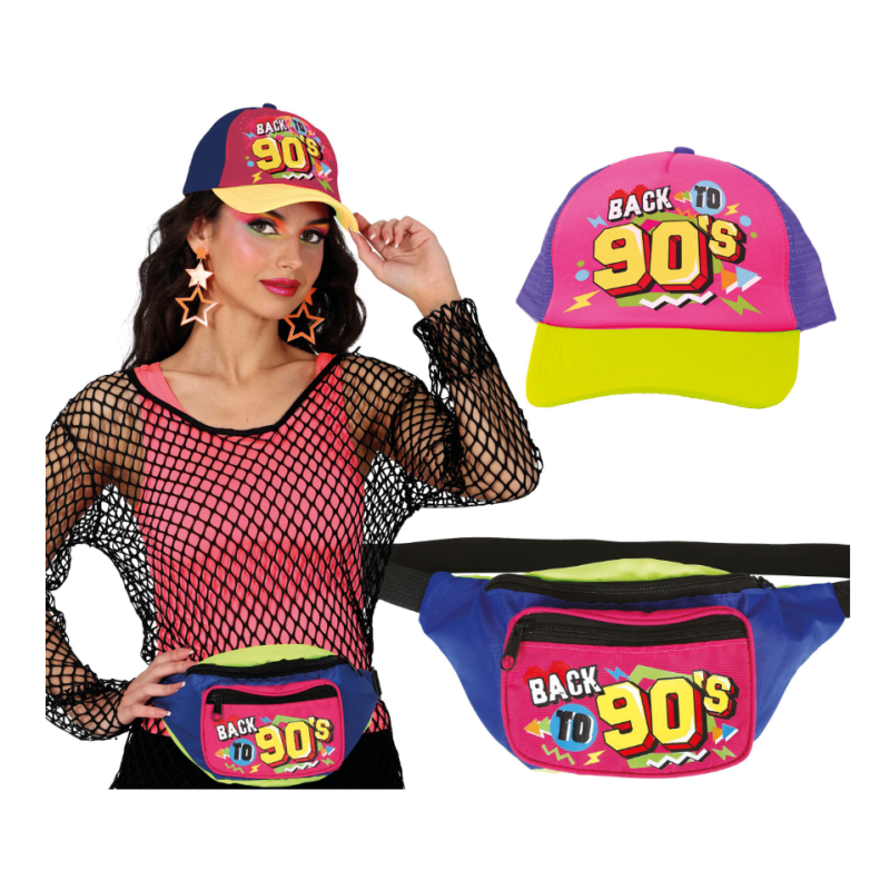 Set Accesorios Años 90 Gorra y Riñonera Neón