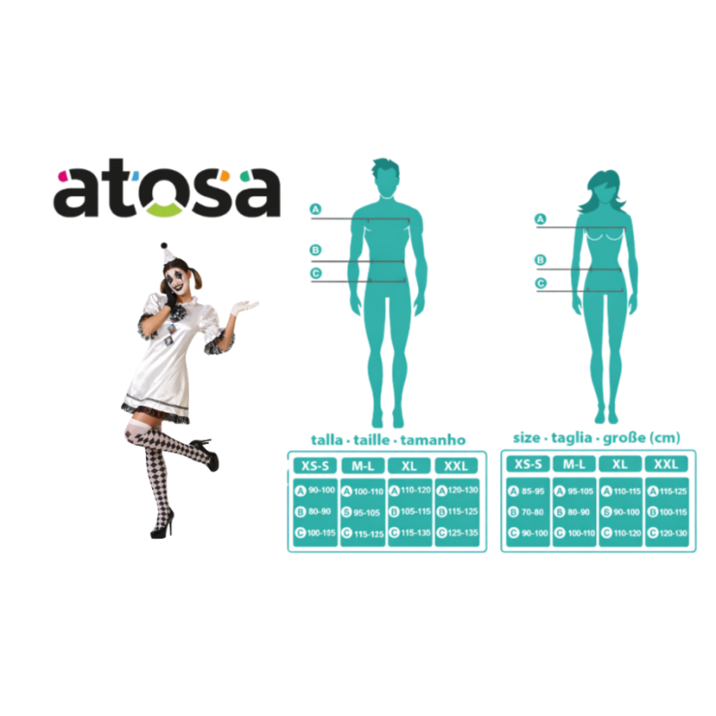 Disfraz Payasa Blanco Y Negro Talla M-L