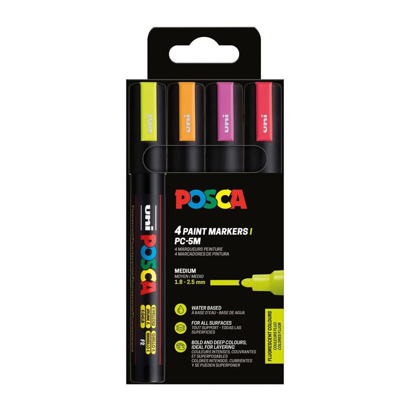 Set 4 Rotuladores Posca Colores Flúor PC-5M