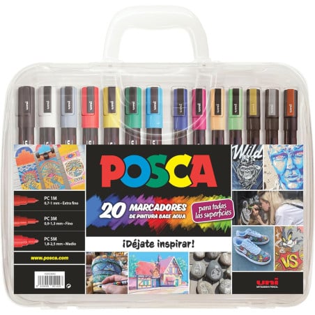 Maleta Posca Con 20 Marcadores PC-1M-3M-5M