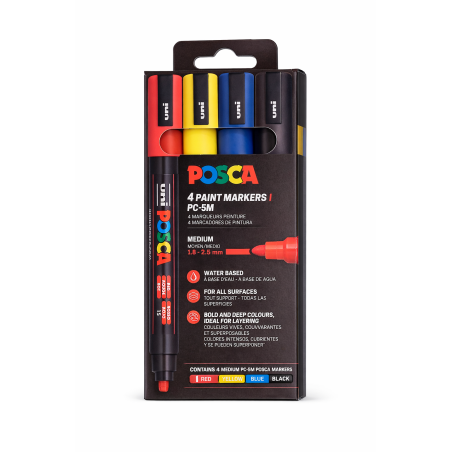 Set 4 Rotuladores Posca PC-5M Colores Básicos Punta Media 1.8-2.5 mm De POSCA