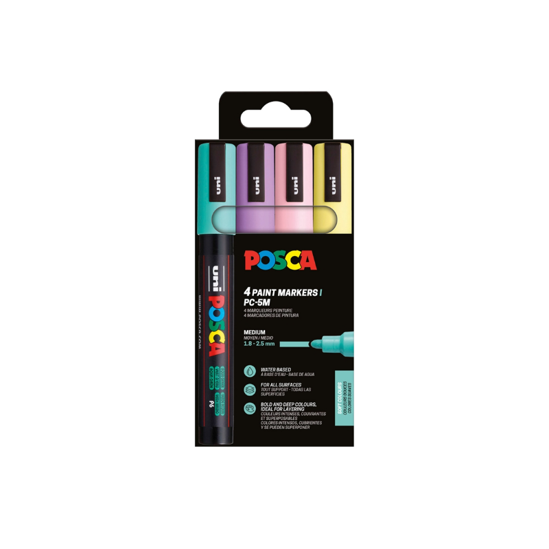 Set 4 Rotuladores Posca PC-5M Colores Pastel Punta Media 1.8-2.5 mm De POSCA