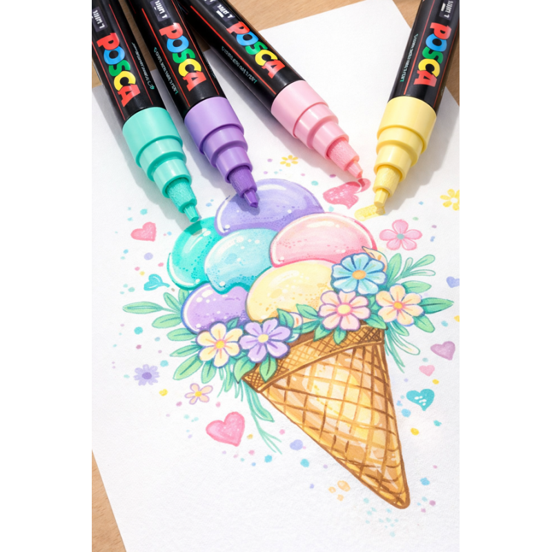 Set 4 Rotuladores Posca PC-5M Colores Pastel Punta Media 1.8-2.5 mm