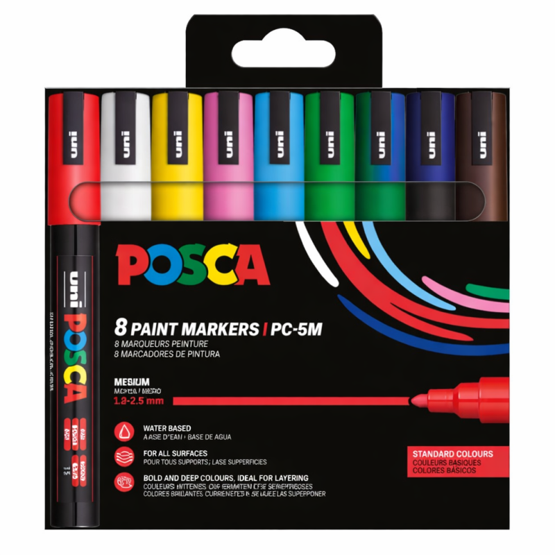 Set 8 Rotuladores Posca PC-5M Colores Básicos Punta Media 1.8-2.5 mm De POSCA