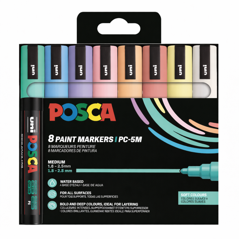 Set 8 Rotuladores Posca PC-5M Colores Pastel Punta Media 1.8-2.5 mm De POSCA