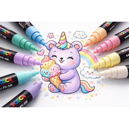 Set 8 Rotuladores Posca PC-5M Colores Pastel Punta Media 1.8-2.5 mm