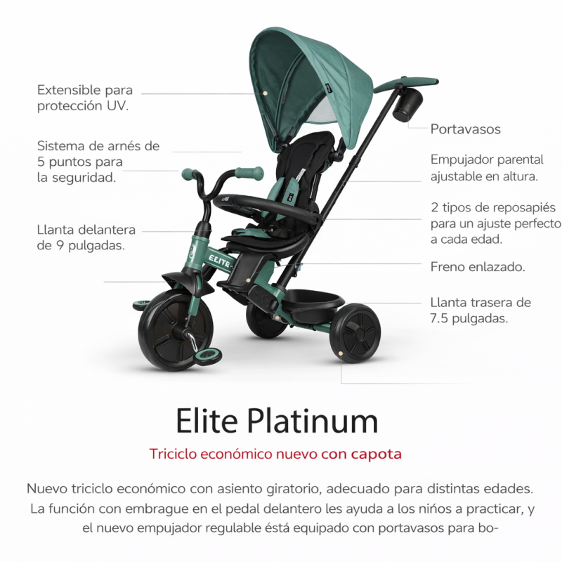 Qplay Triciclo Evolutivo Elite Platinum 6 en 1 Gris