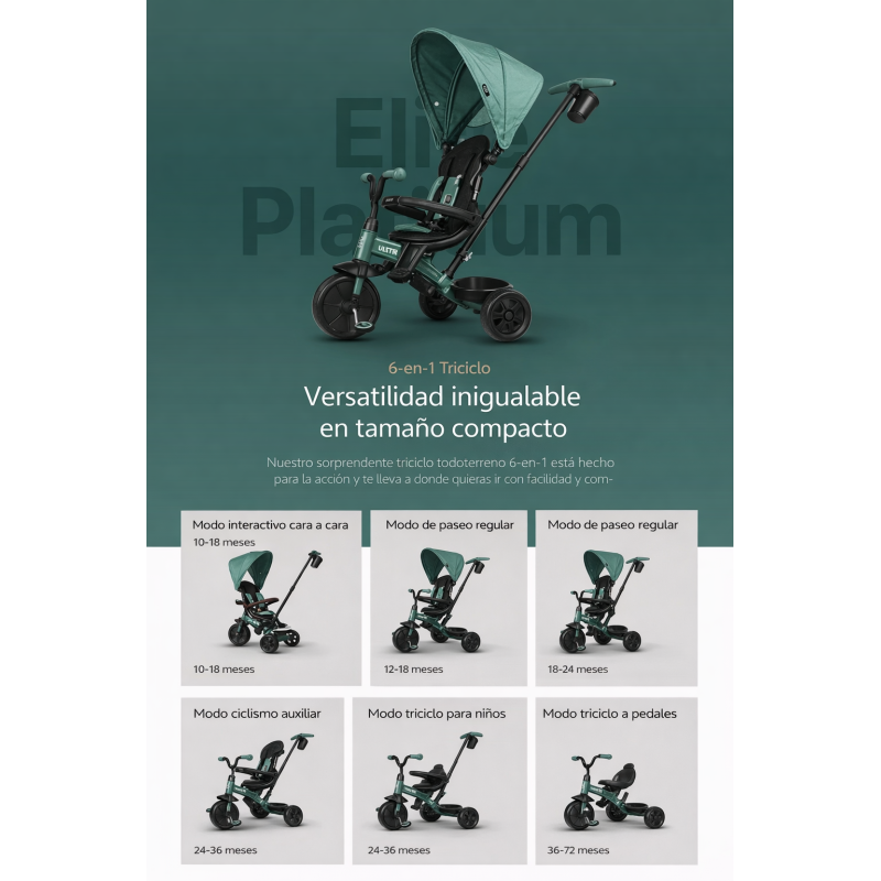 Qplay Triciclo Evolutivo Elite Platinum 6 en 1 Gris
