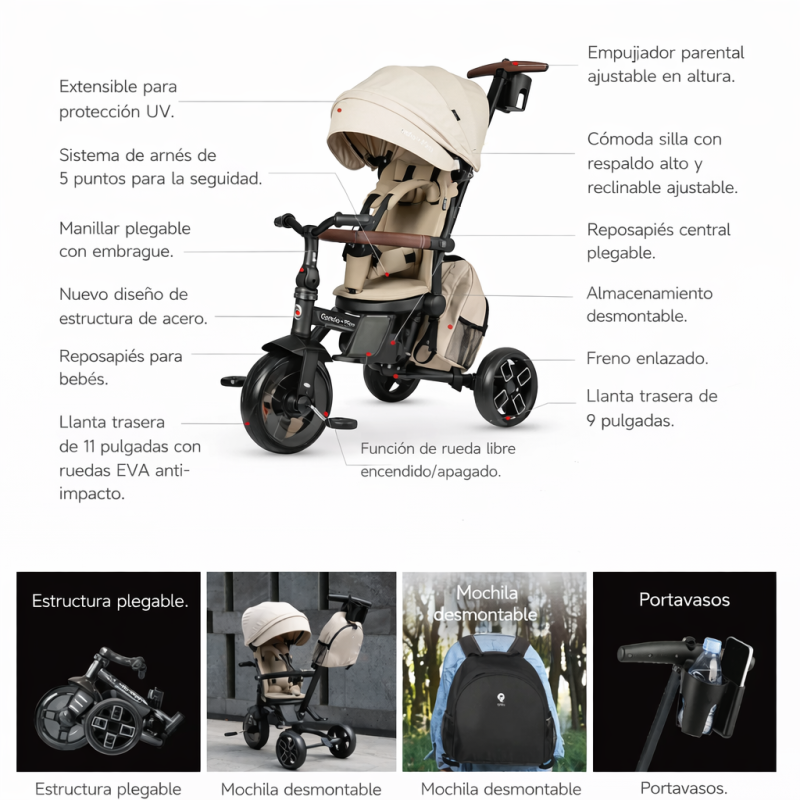 Qplay Triciclo Evolutivo Comfo Max 8 en 1 Verde