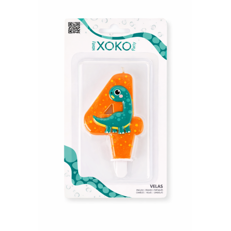 Vela De Cumpleaños Número 4 Dinosaurios