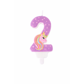 Vela De Cumpleaños Número 2 Unicornio