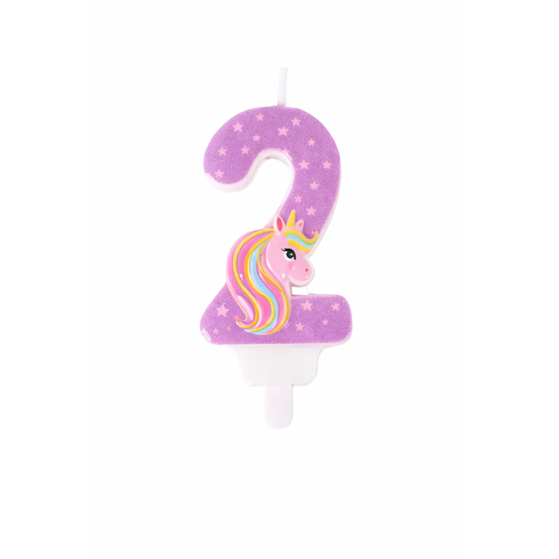 Vela De Cumpleaños Número 2 Unicornio