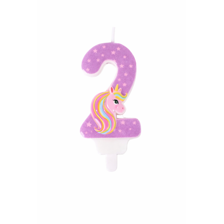 Vela De Cumpleaños Número 2 Unicornio