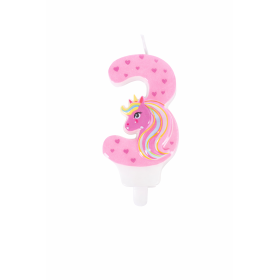Vela De Cumpleaños Número 3 Unicornio