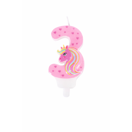 Vela De Cumpleaños Número 3 Unicornio De Partylandia