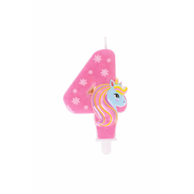 Vela De Cumpleaños Número 4 Unicornio De Partilandia