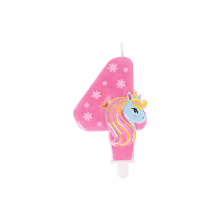 Vela De Cumpleaños Número 4 Unicornio De Partilandia