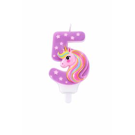 Vela De Cumpleaños Número 5 Unicornio De Partilandia