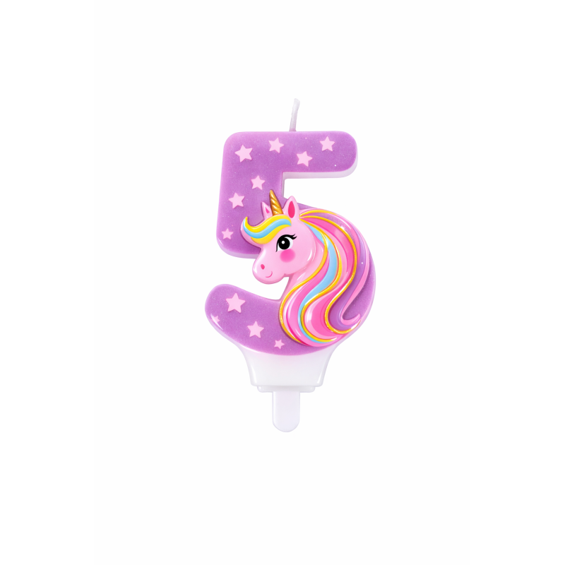 Vela De Cumpleaños Número 5 Unicornio De Partilandia