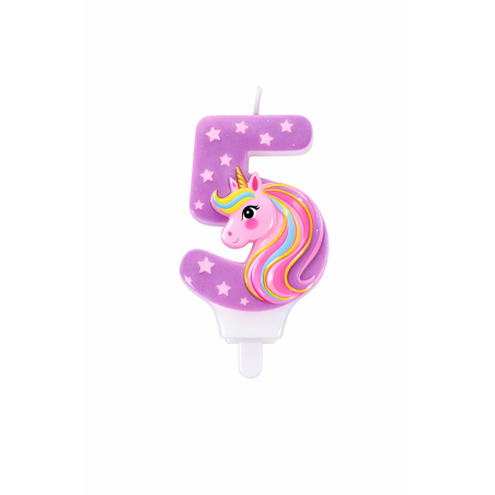 Vela De Cumpleaños Número 5 Unicornio De Partilandia