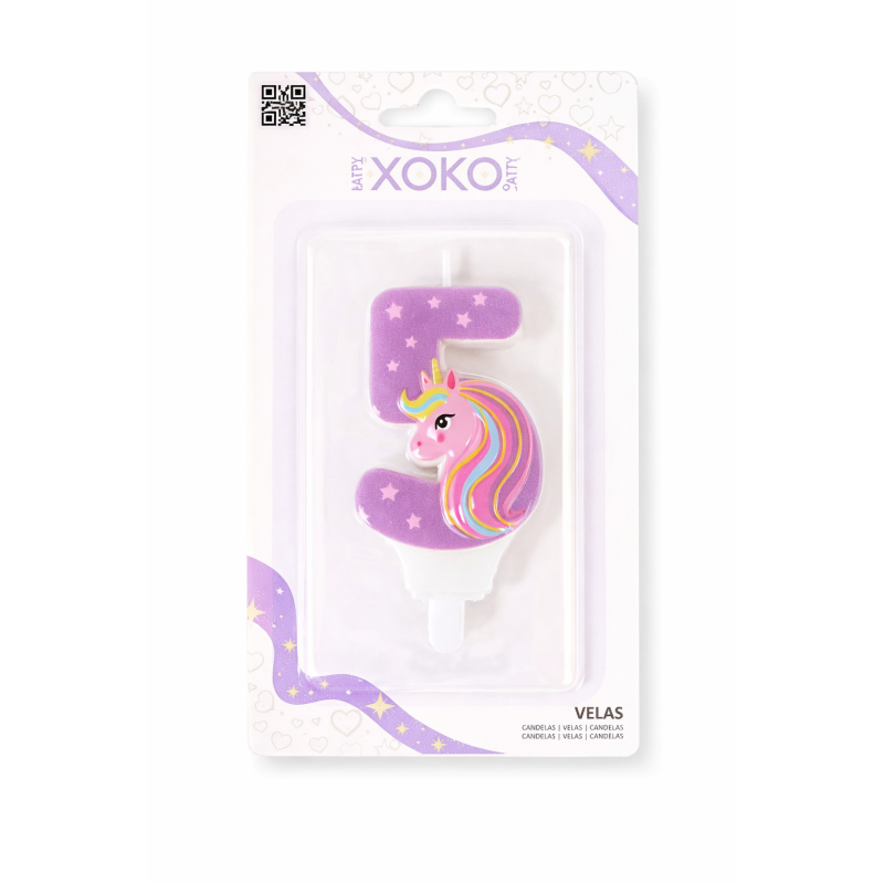 Vela De Cumpleaños Número 5 Unicornio